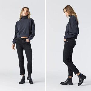 MAVI Kathleen High-Rise Slim Boyfriend Jeans in Black Feather - Size 26 (XS)